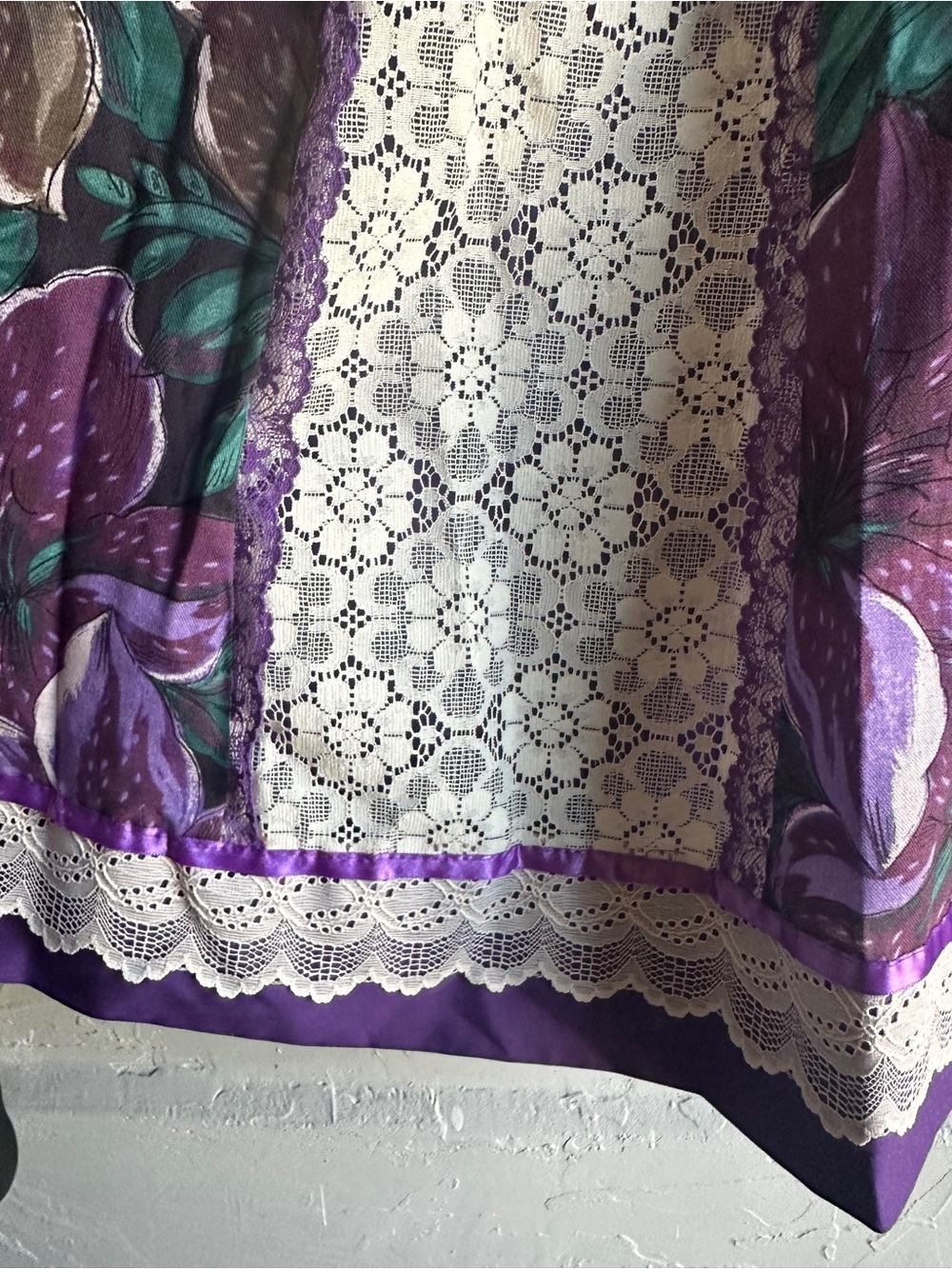Vintage Purple Floral Lace Patchwork Midi‎ Skirt Cottagecore Prairie Fairycore - Picture 8 of 13